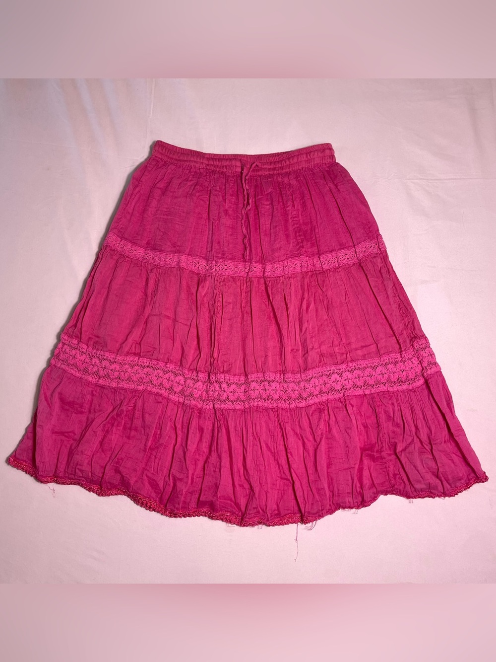 Raja Hot Pink Layered Midi Peasant Skirt